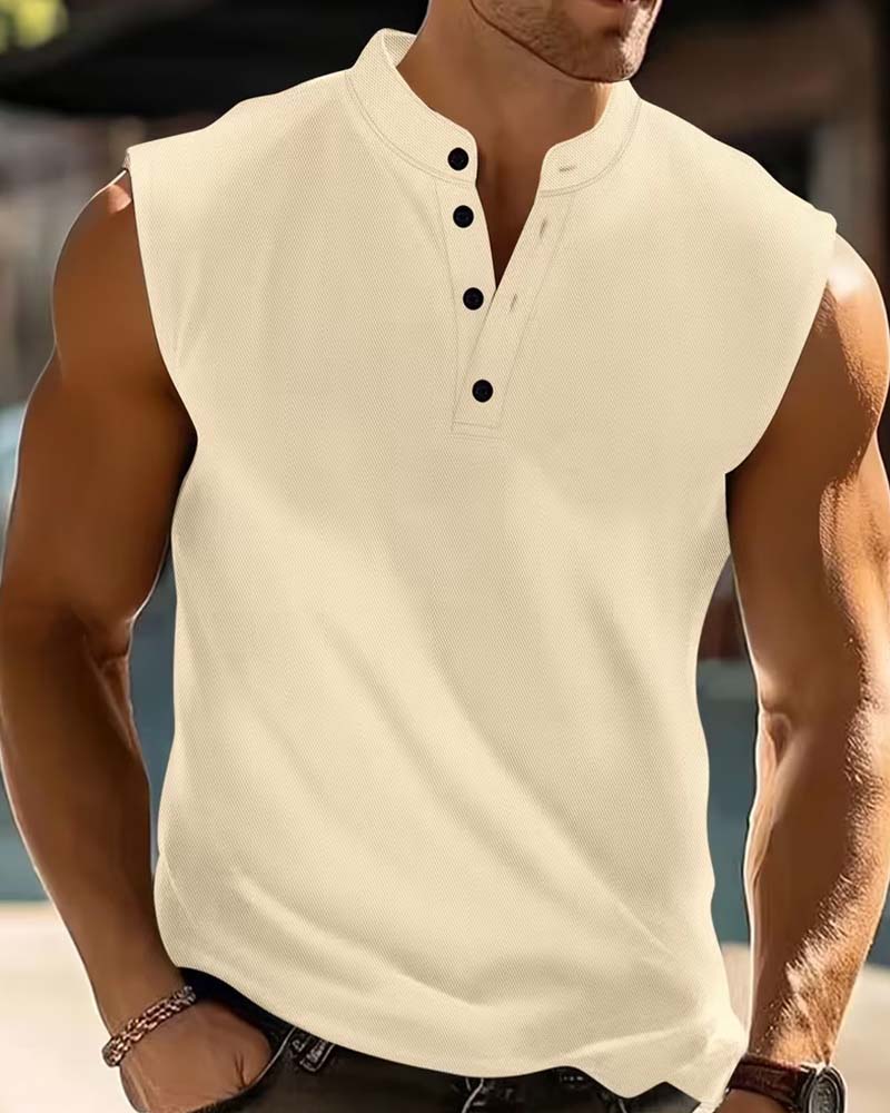 Tanktop Menn Henley Ensfarget Sport