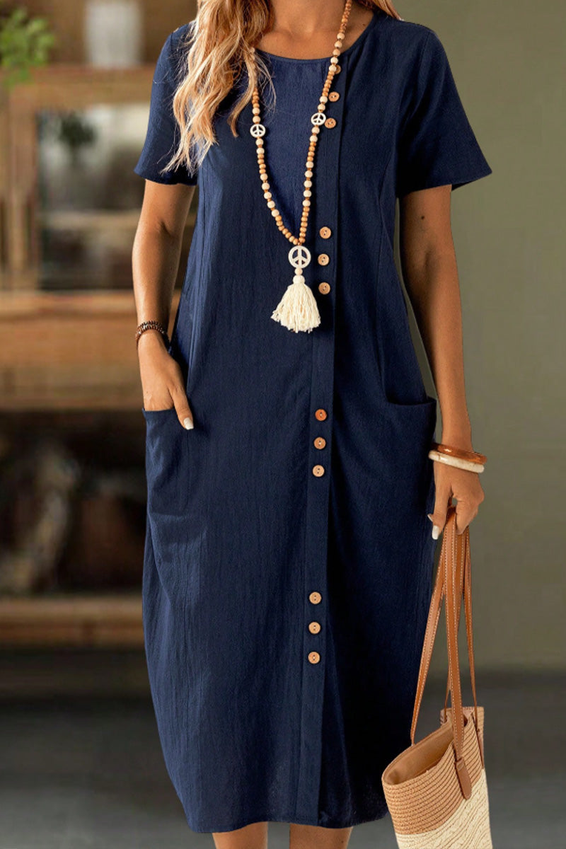 Kjole Kneppet Kortermet Lomme Shift