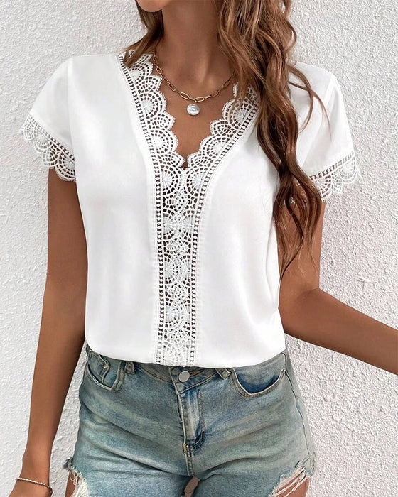 T-Skjorte Blonder Hul Ensfarget