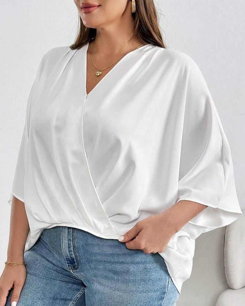 Bluse V-Hals Kors Uregelmessig Solid
