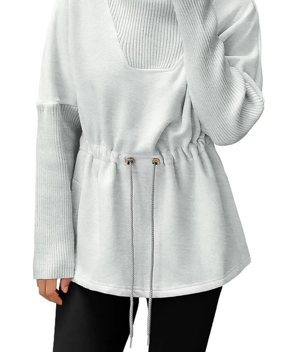 Sweatshirt Høy Krage Lang Erme Midje Snor