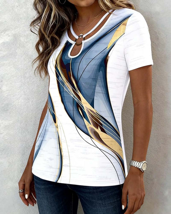 T-Shirt Abstrakt Trykk Rund Ring Kortermet