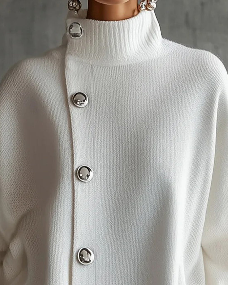 Sweater Dress Knapp Solid Lang Erme