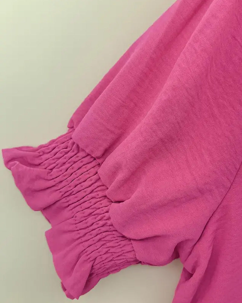 Bluse V-Hals Rynket Kortermet