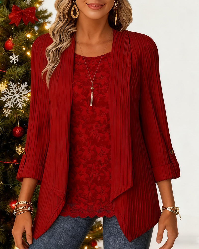 Ribbet Topp Med Faux To-Dels Utseende Og Lappverk