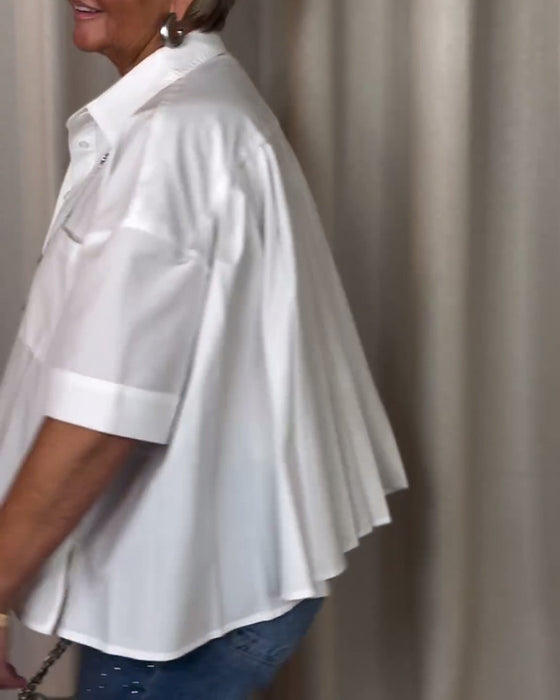 Rynket bluse med korte ermer