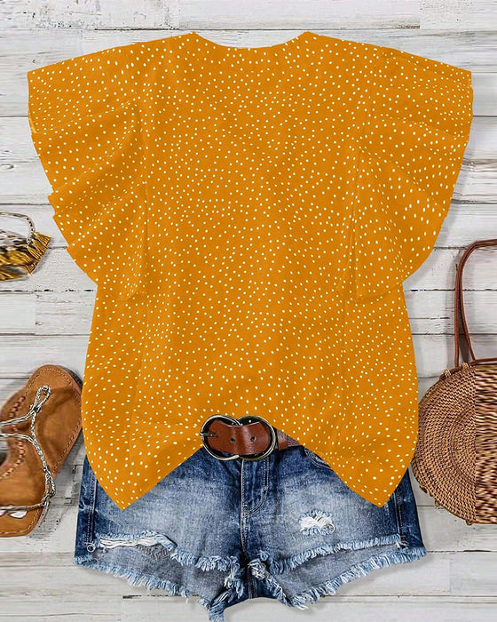 Bluse Volangerm V-Hals Prikkete