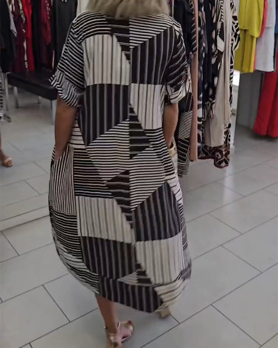 Kjole Rundhalset Stripe Lomme