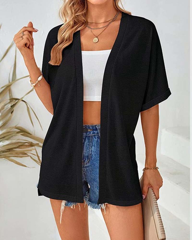 Jakke Kortsermet Avslappnet Ensfarget