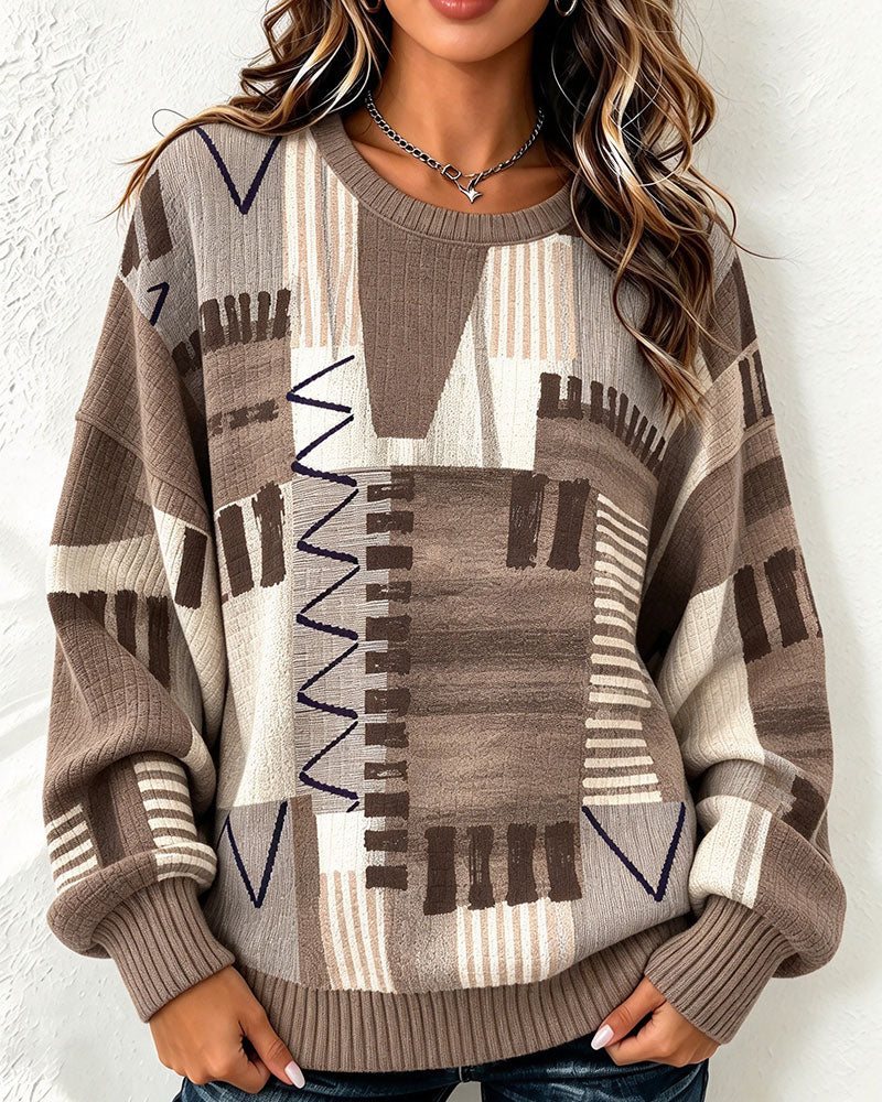 Sweatshirt Rund Hals Rutete Fargeblokk