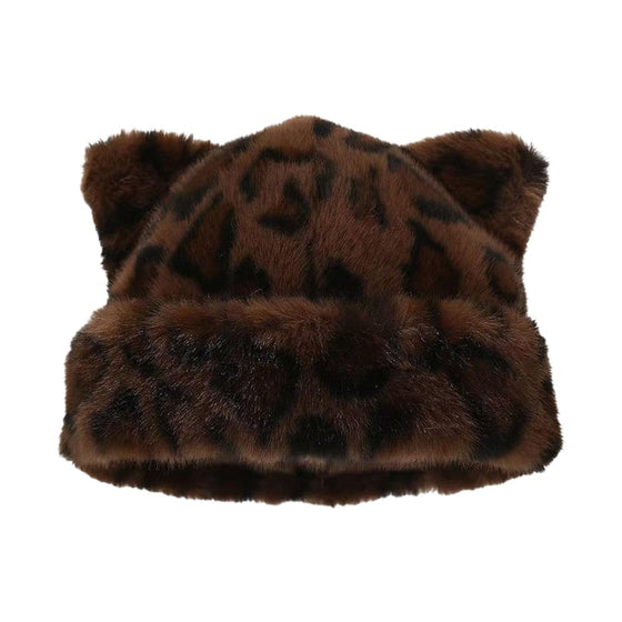 Hatt Leopardmønster Plysj Katteøre