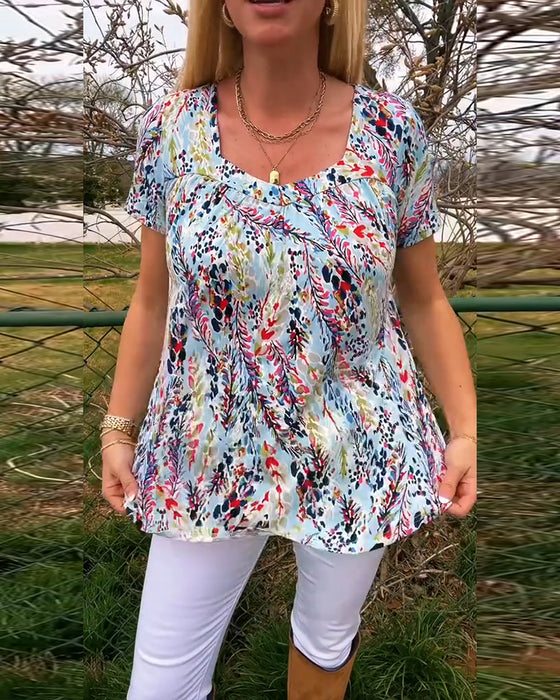 T-Skjorte U-Hals Kortermet Mønstret