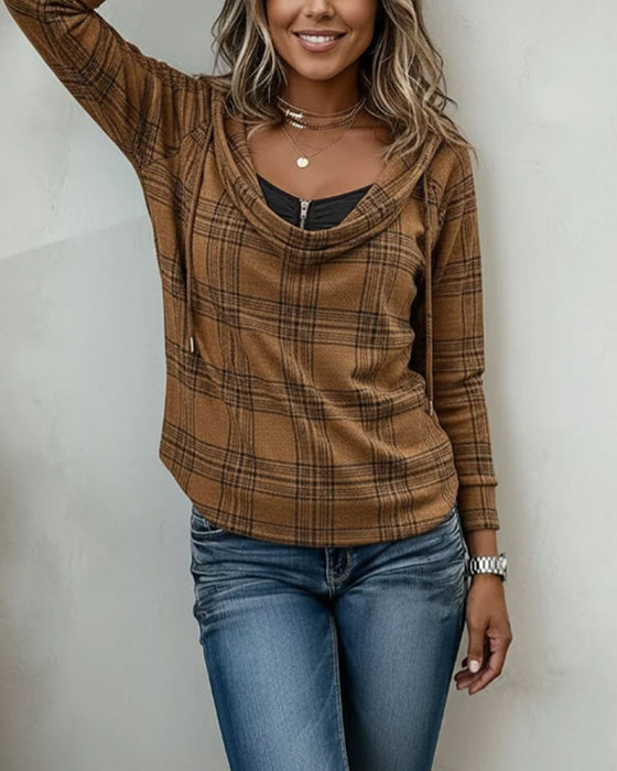 Topp Rutet Mock Layered Turtleneck Hoodie