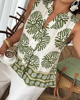 Bluse Plantetrykk Veststil Ermeløs