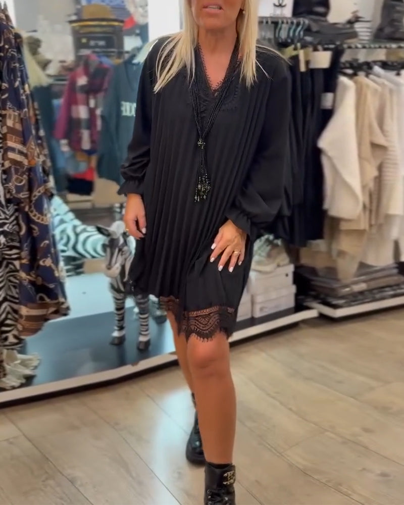 Kjole Kniplingkantet Plissert Løs