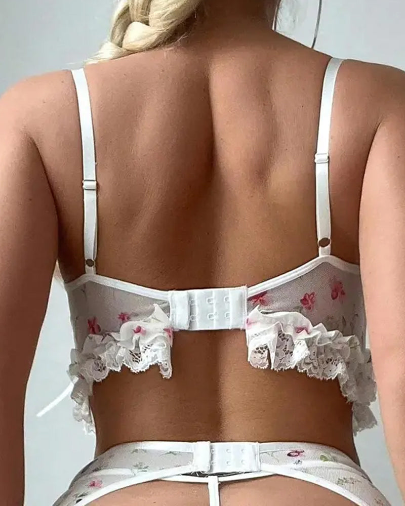 Sett Rysjet Strømpebåndskorsett Teddybjørn Pyjamas