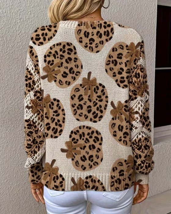 Pullover Leopard Gresskar V-Hals Uthuling