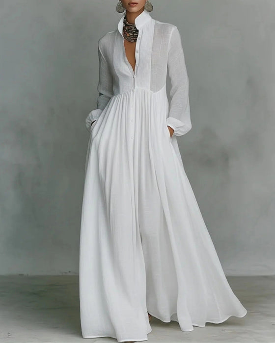 Kjole Knappforan Slårsmåkrage Utvidet Maxi