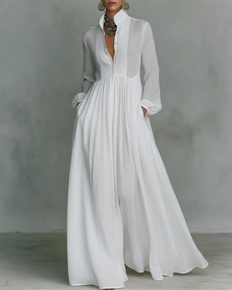 Kjole Knappforan Slårsmåkrage Utvidet Maxi