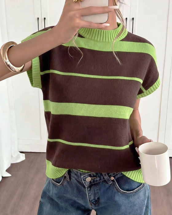 Pullover Kort Erme Stripet