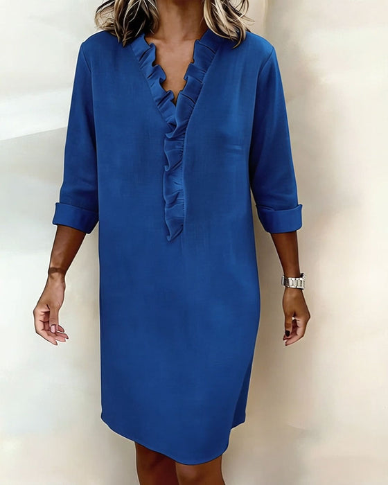 Kjole Rysjet V-Hals Ensfarget