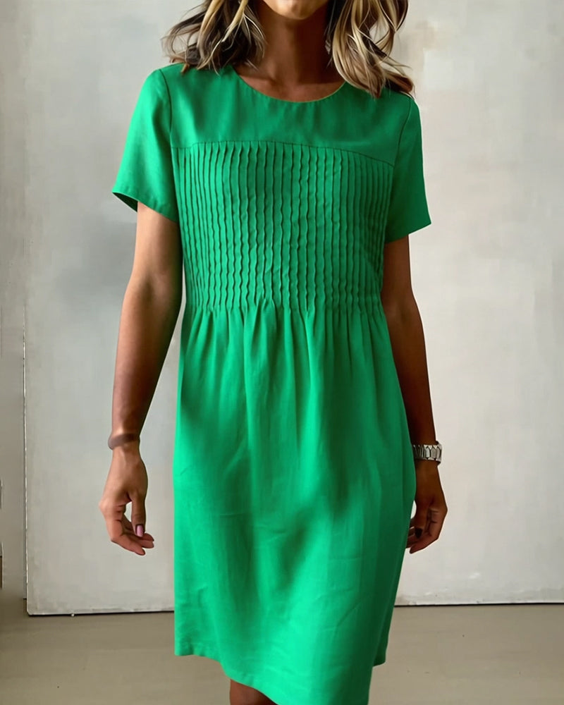 Kjole Rund Hals Plissert Avslappet