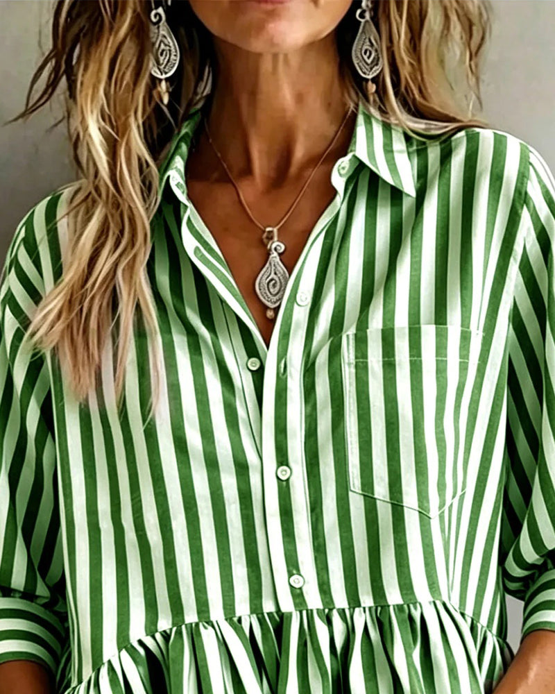 Avslappet Stripet Bluse Med Volanger