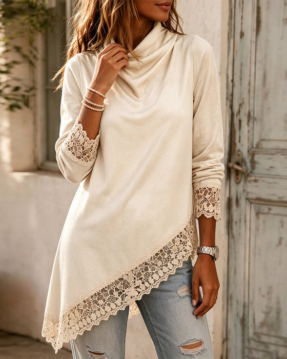 Topp Mock Neck Blonder Patchwork Uregelmessig