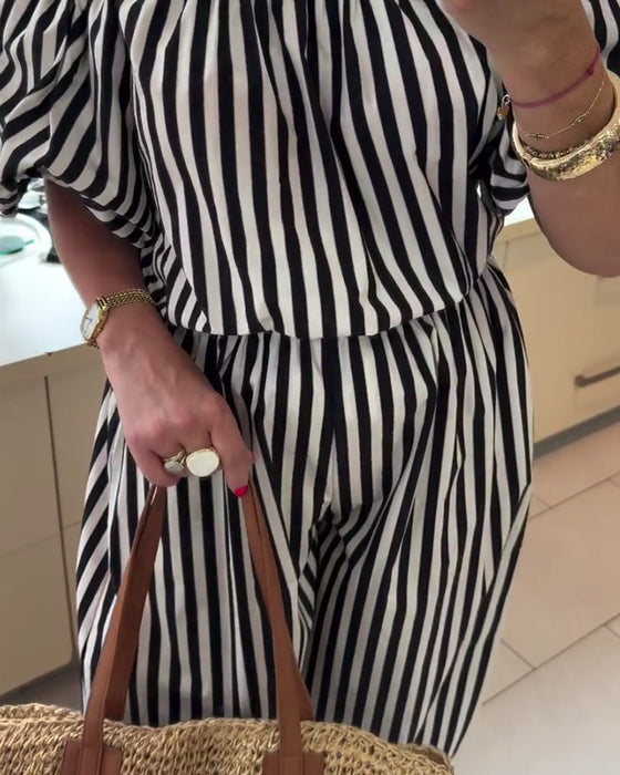Jumpsuit Avslappet Skulderfri Stripete