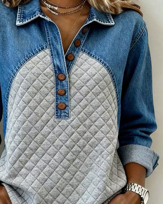 Sweatshirt Denim Patchwork Stilig