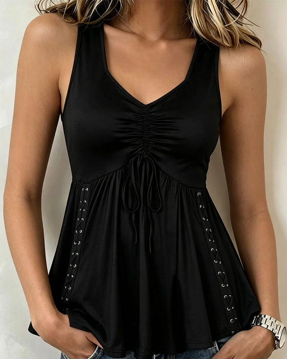 Tank Top V-Hals Ermeløs Knyte A-Linje