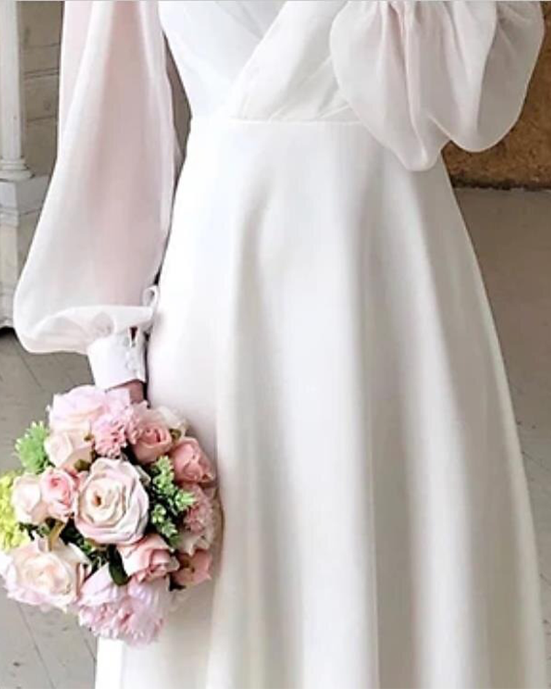 Kjole Elegant Puffermet V-Hals