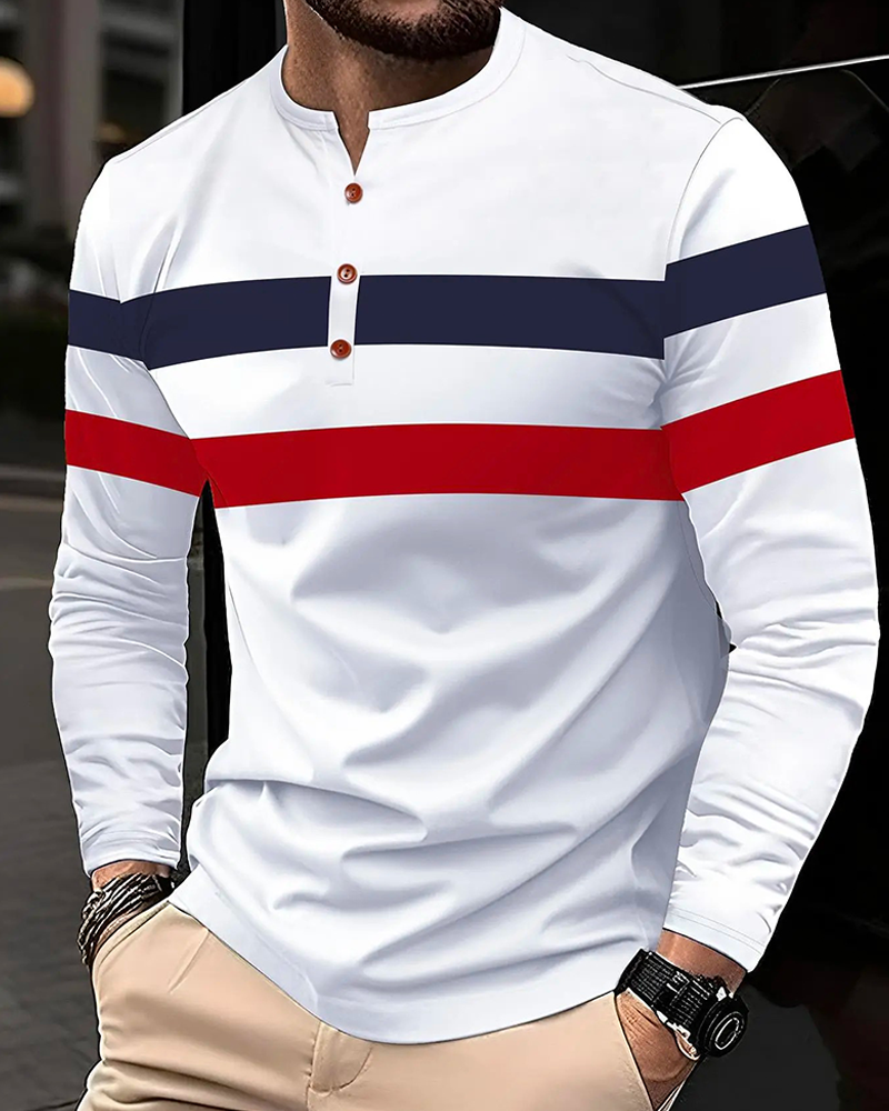 T-Shirt Rundhalset Stripet Langermet Menn