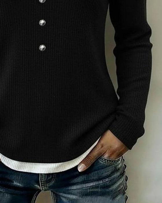 Topp Fargeblokk Knapp Langermet