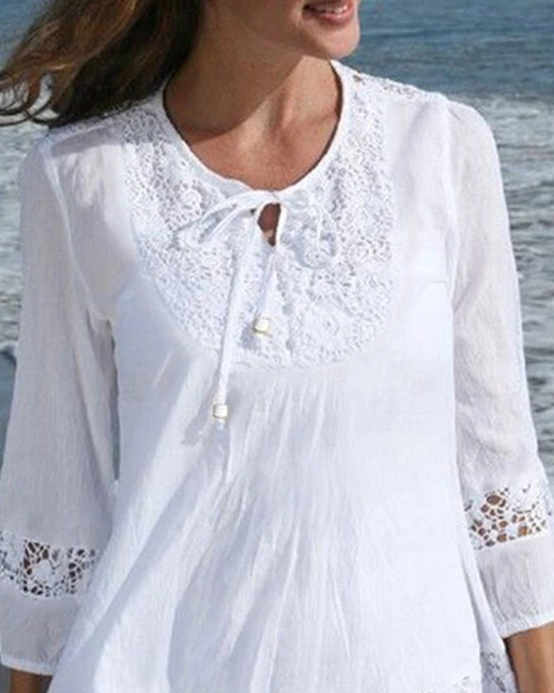 Bluse Rund Hals Knyte Blonde Patchwork Solid