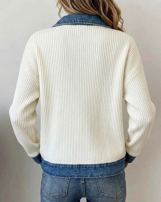 Frakk Jakkeslag Glidelås Denim Panel
