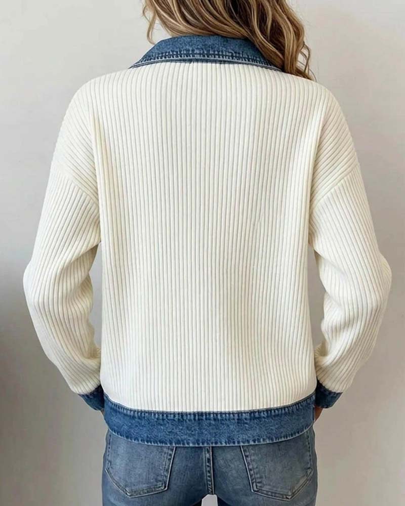 Frakk Jakkeslag Glidelås Denim Panel