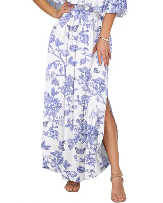 Kjole Elegant Blekkvask Blomstret Maxi