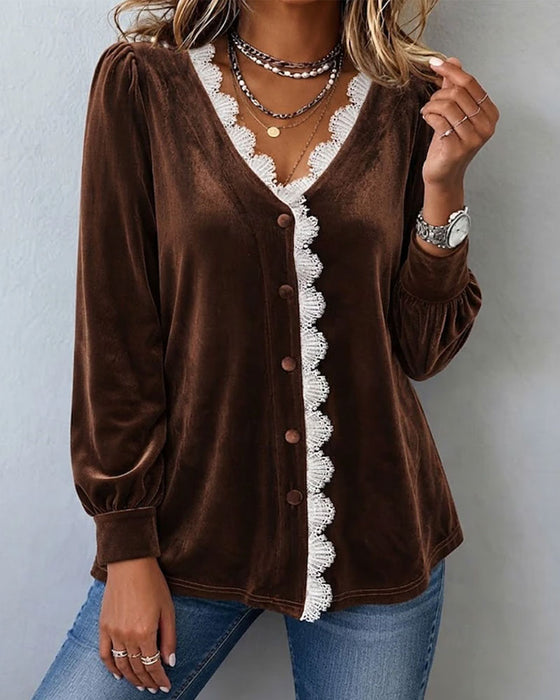 Bluse Fløyel Blonde Spliced