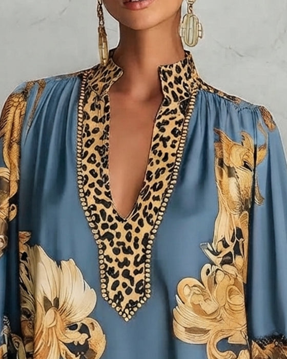 Kjole Leopard Lanterne Erme Ståkrage Trykk