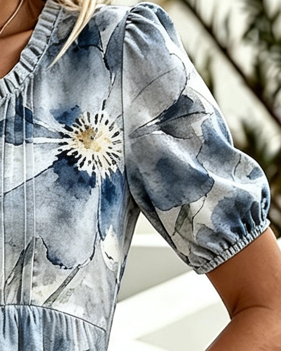 Kjole Ruffle Kant Tie-Dye Blomstret Midje