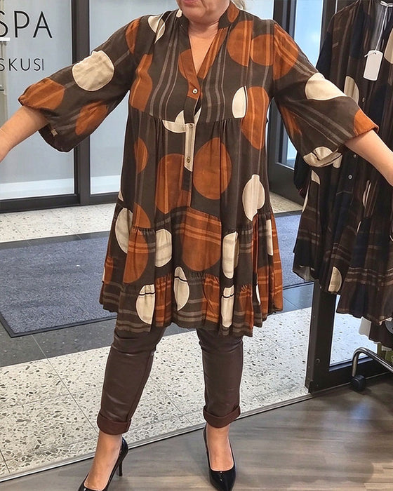 Kjole Geometrisk Prikket Trykk V-Hals Loose Fit