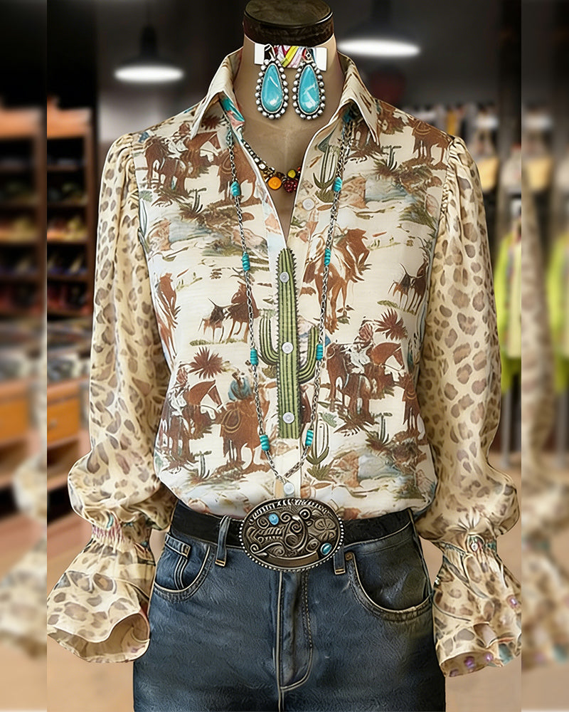 Skjorte Krage Vintage Trykk Puf Erm