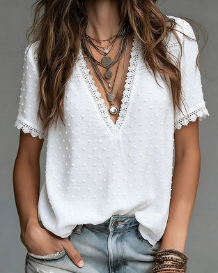 Bluse 3d Prikket V-Hals