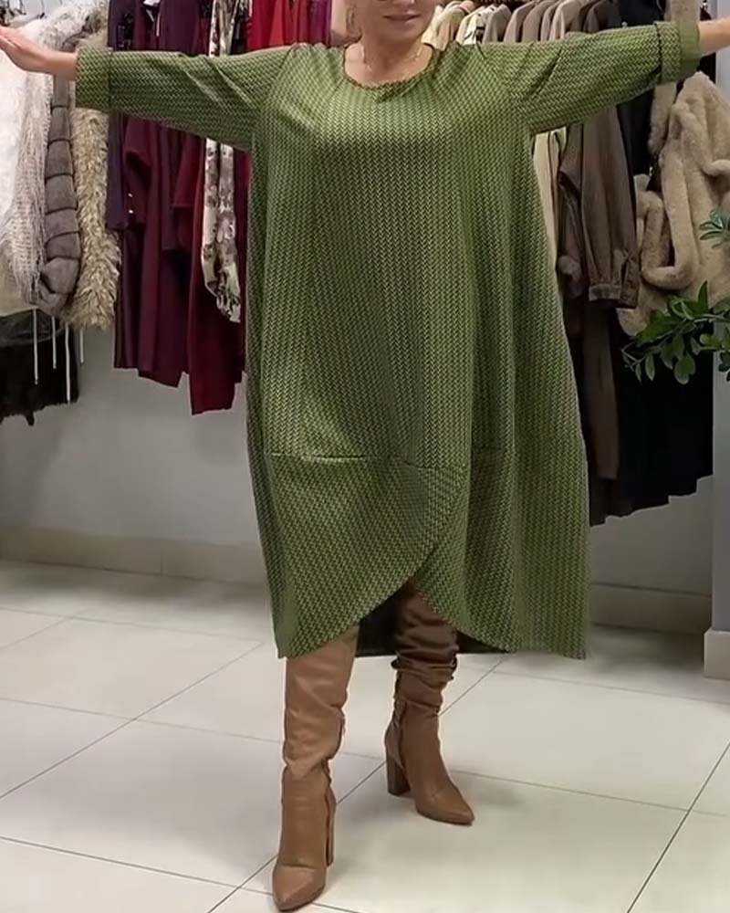 Rund Halsring Pluss-Størrelse Løs Kjole