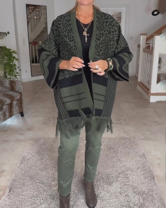 Langermet cardigan med leopardmønster