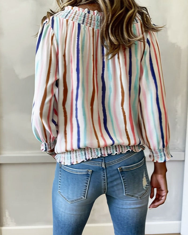 Bluse Fargeblokk Stripe Snøring