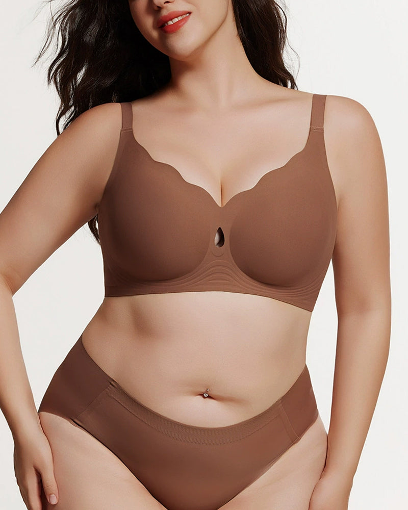 Dame-Bh Med Vanndråpeformet Utskjæring Og Blomstrete Bølgekant