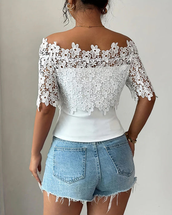 Bluse Off-Skulder Blomstret Blonde Topp