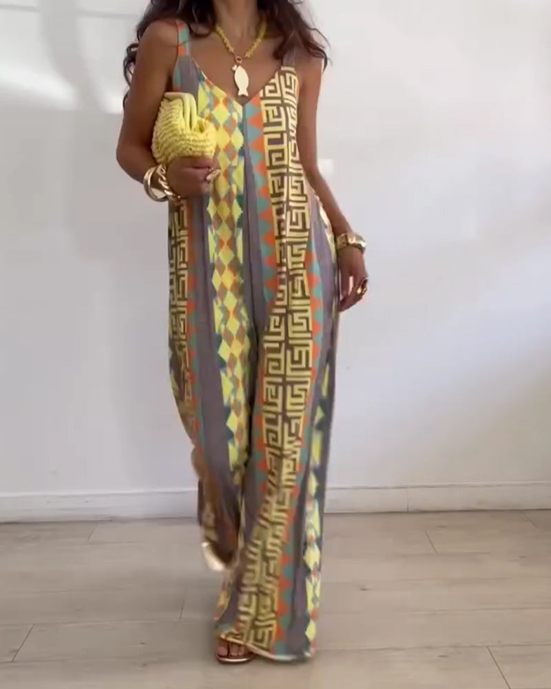 Jumpsuit Geometrisk Trykk Spagettistrap Bred Ben